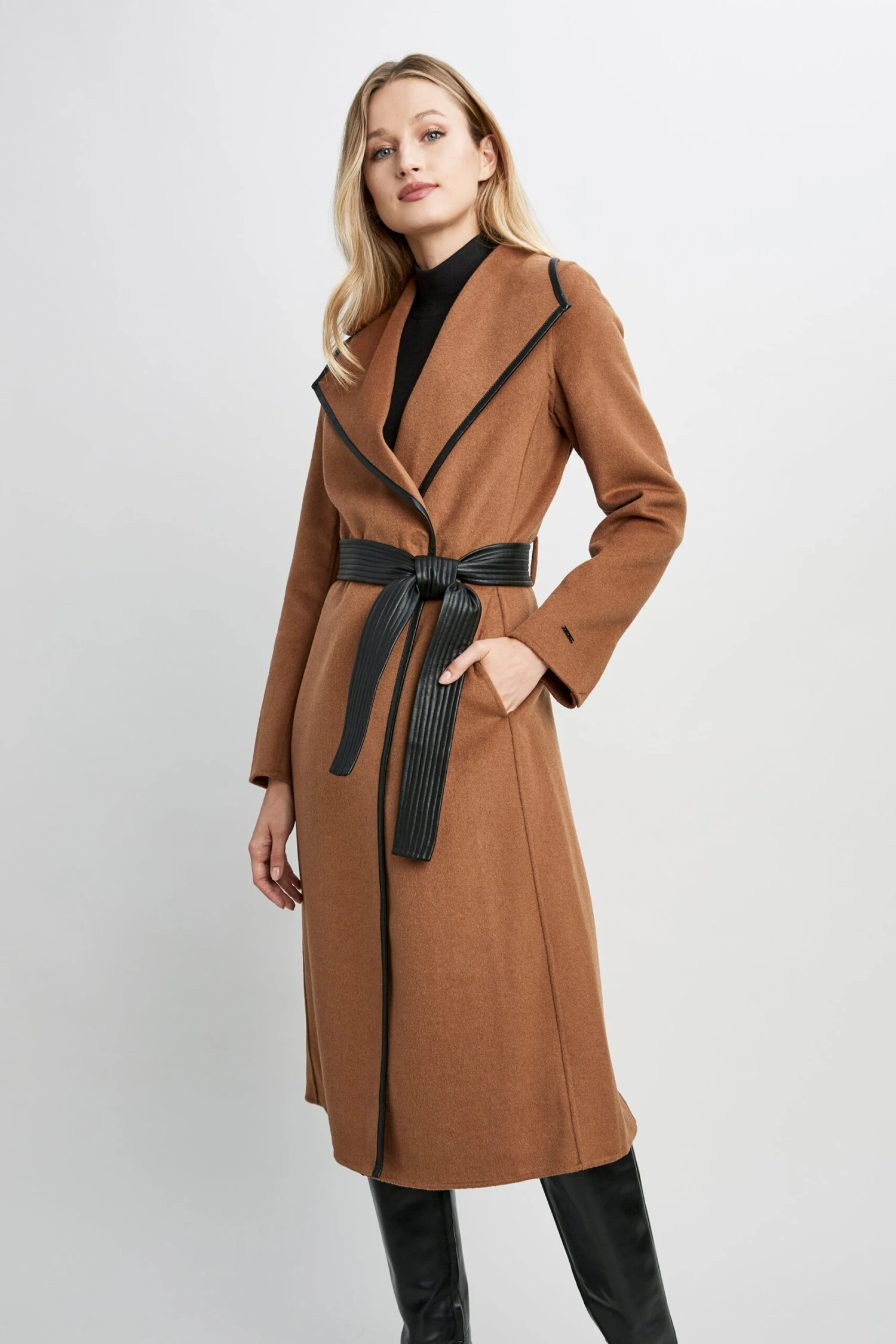 Tahari Long Double Face Vegan Trim Wool Coat 4 Tahari Long Double Face Vegan Trim Wool Coat - Image 2