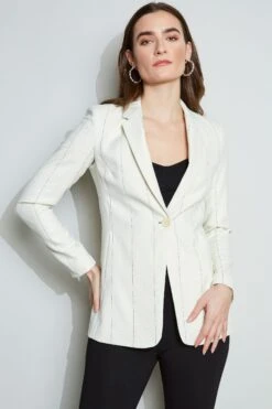 Elie Tahari Etch Stripe Blazer 14 Elie Tahari Etch Stripe Blazer -ELIE TAHARI Sales C505P100 LIGHT SAND BLACK 2FRONT 037