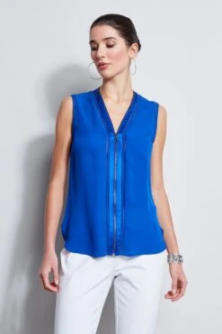 Elie Tahari Silk Zip Shirt -ELIE TAHARI Sales E1011202 VibeBlue E110N512 VibeBlue 2FRONT 3446