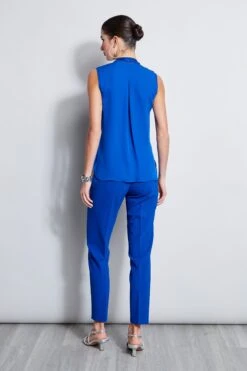 Elie Tahari Silk Zip Shirt -ELIE TAHARI Sales E1011202 VibeBlue E110N512 VibeBlue 3BACK 3423