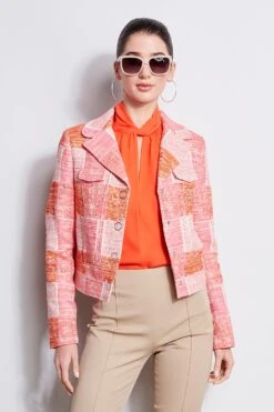 Elie Tahari Cropped Plaid Jacket