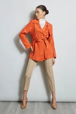 Silk Trench Jacket -ELIE TAHARI Sales E1087202 IslandSand ETR21253 WildFlower 1HERO 0559