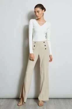 Elie Tahari Slit Button Pant -ELIE TAHARI Sales E1087202 IslandSand ETR22170 SkyWhite 1HERO 587