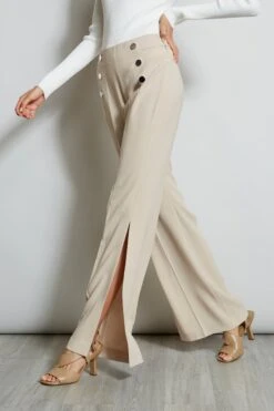 Elie Tahari Slit Button Pant -ELIE TAHARI Sales E1087202 IslandSand ETR22170 SkyWhite 2FRONT 638