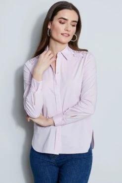Elie Tahari Embroidered Shoulder Shirt -ELIE TAHARI Sales E2017532 PINK SHELL 2FRONT 039