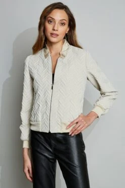 Elie Tahari Jacquard Bomber -ELIE TAHARI Sales E201A122 BUFF 2FRONT 083