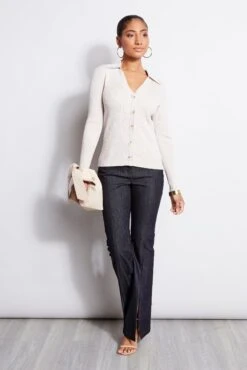 Rib Collared Cardigan 6 Rib Collared Cardigan -ELIE TAHARI Sales E202P203 Indigo ETR31206 TapestryBeige 1HERO 206