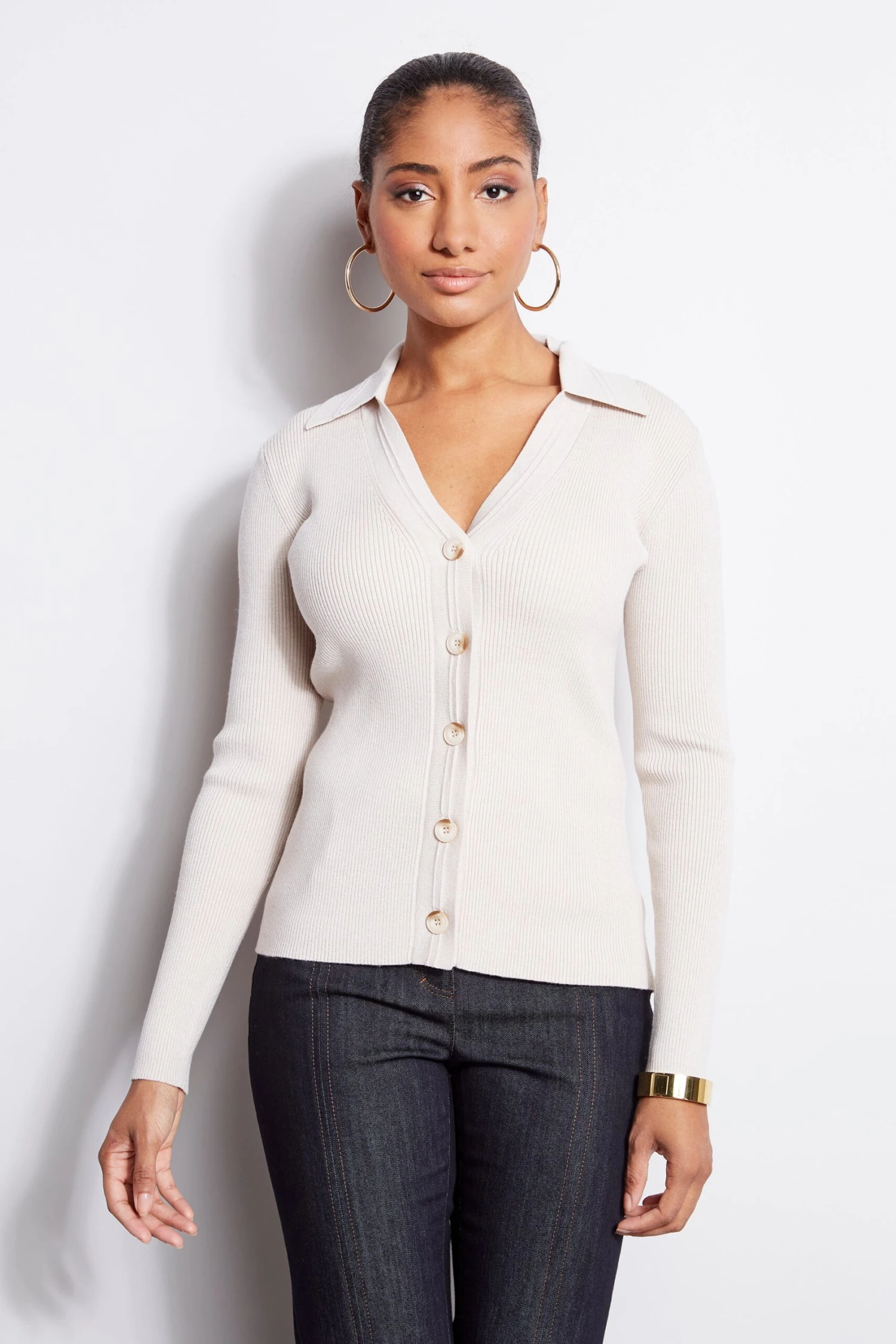 Rib Collared Cardigan 3 Rib Collared Cardigan