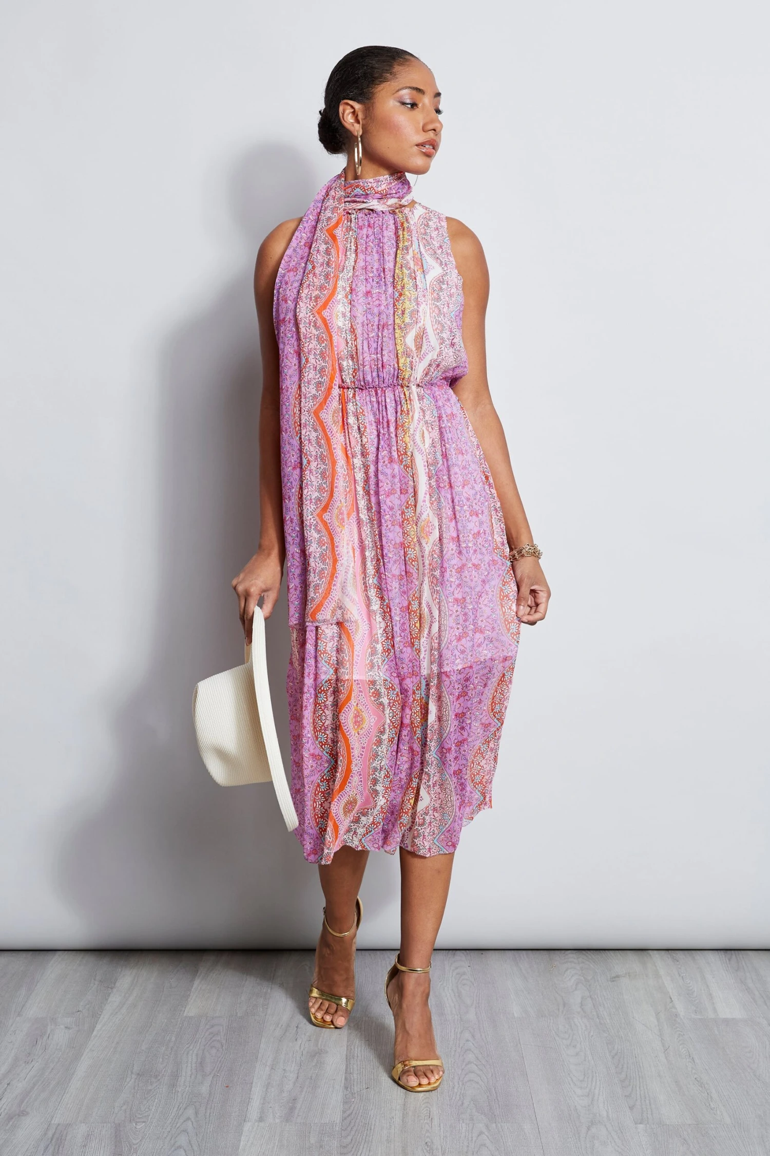 Elie Tahari Crinkle Silk Paisley Midi Dress 3 Elie Tahari Crinkle Silk Paisley Midi Dress