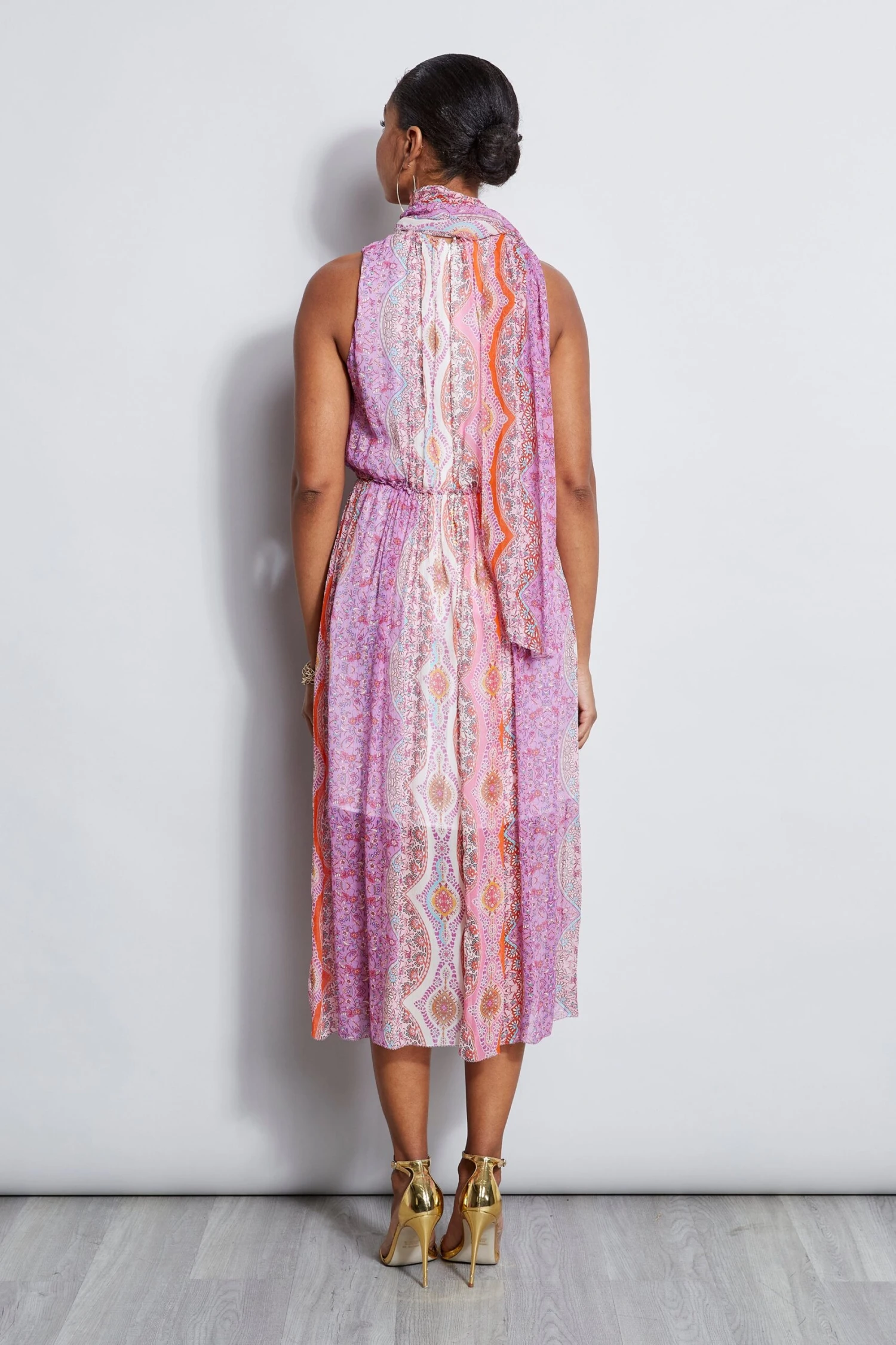Elie Tahari Crinkle Silk Paisley Midi Dress 6 Elie Tahari Crinkle Silk Paisley Midi Dress - Image 4