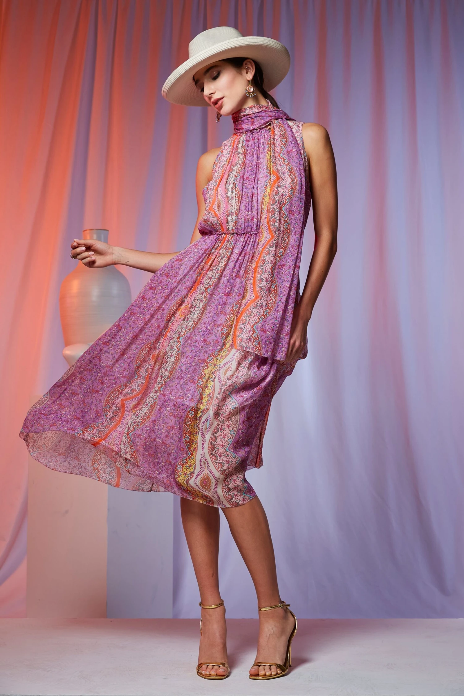 Elie Tahari Crinkle Silk Paisley Midi Dress 4 Elie Tahari Crinkle Silk Paisley Midi Dress - Image 2