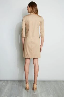 Elie Tahari Tie Up Poplin Dress -ELIE TAHARI Sales E2044602 RATTAN 3BACK 046
