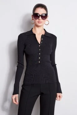 Elie Tahari Long Sleeve Polo Sweater