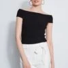 Elie Tahari Off Shoulder Rib Sweater -ELIE TAHARI Sales E2087223 FOAM E45X7503 BLACK 2FRONT 1595