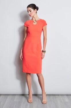 Elie Tahari Short Sleeve Keyhole Ring Dress