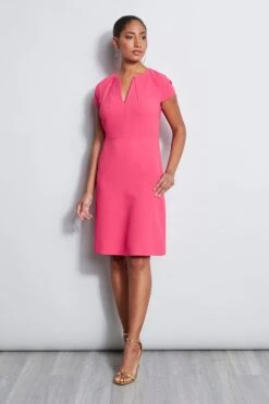 Elie Tahari Short Sleeve Dart Fit & Flare Dress