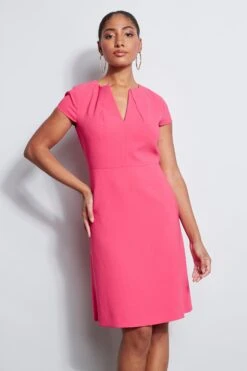 Elie Tahari Short Sleeve Dart Fit & Flare Dress -ELIE TAHARI Sales E2087613 TropicPink 2front 3395t