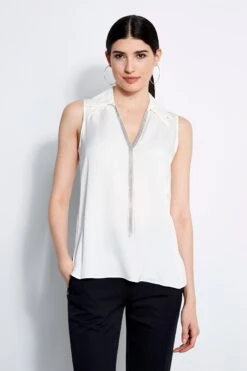 Elie Tahari Sleeveless Silk Chain Collar Shirt