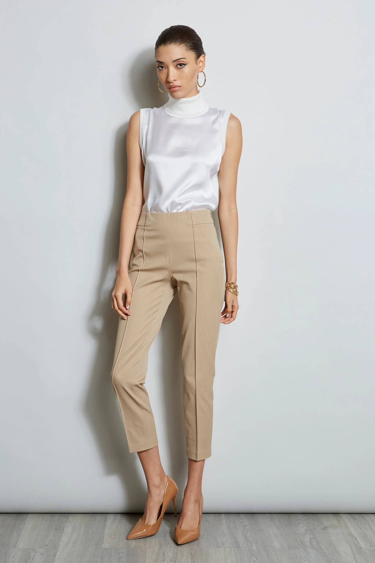 Elie Tahari Pintuck Cropped Stretch Twill Pant 4 Elie Tahari Pintuck Cropped Stretch Twill Pant - Image 2