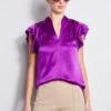 Elie Tahari Silk Satin Flutter Shirt -ELIE TAHARI Sales E20M021U Rattan E207G513 Wildberry 2FRONT 2239