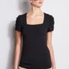 Elie Tahari Puff Sleeve Square Neck Knit -ELIE TAHARI Sales E20M021U Rattan E25X3503 TropicPink 2FRONT 2179