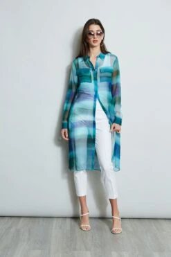 Elie Tahari Ombre Silk Chiffon Maxi Shirt