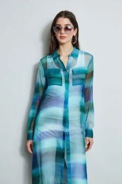 Elie Tahari Ombre Silk Chiffon Maxi Shirt -ELIE TAHARI Sales E20M021U WHITE E502E603 GREEN CU59150U WHITE 2front 312