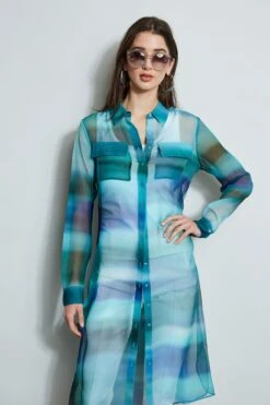 Elie Tahari Ombre Silk Chiffon Maxi Shirt -ELIE TAHARI Sales E20M021U WHITE E502E603 GREEN CU59150U WHITE 2front 315