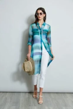 Elie Tahari Ombre Silk Chiffon Maxi Shirt -ELIE TAHARI Sales E20M021U WHITE E502E603 GREEN CU59150U WHITE 4styling 344