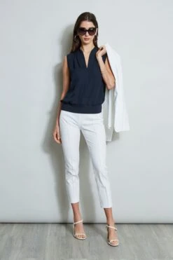 Elie Tahari Silk Contour Rib Shirt -ELIE TAHARI Sales E20M021U WHITE E510N503 STARGAZER 4STYLING 162