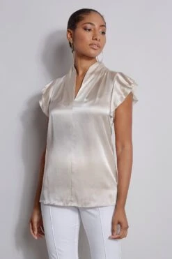 Elie Tahari Silk Satin Flutter Shirt