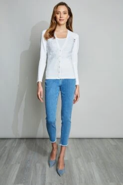 Elie Tahari Lace Insert Cardigan -ELIE TAHARI Sales E25X1502 WHITE 1HERO 002