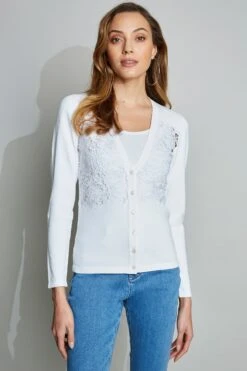 Elie Tahari Lace Insert Cardigan