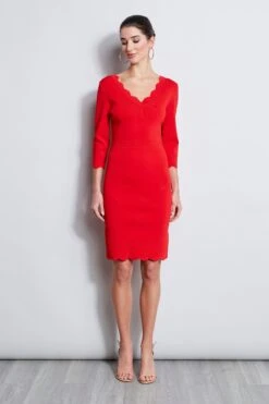 Elie Tahari Scallop V-Neck Dress