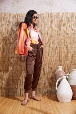 Elie Tahari Satin Cargo Pant -ELIE TAHARI Sales E3027201 SUMATRA E502F103 GINGER E504K513 GINGER 1538