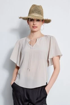 Silk Flutter Sleeve Tie Shirt