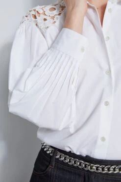 Cotton Lace Sleeve Button Down Shirt -ELIE TAHARI Sales E302P203 INDIGO ETR31229 SKYWHITE 4styling 4645