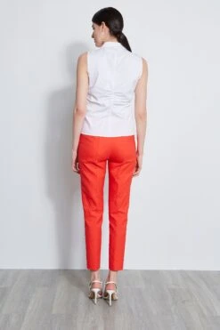 Elie Tahari Sleeveless Ruched Shirt -ELIE TAHARI Sales E3033203 TOMATO E2017512 WHITE 3BACK 1540