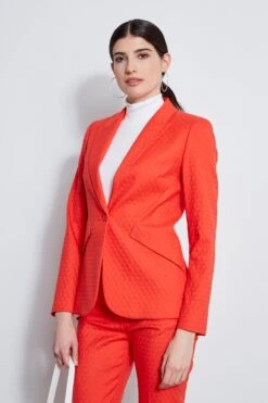 Elie Tahari Jacquard Stretch Panel Blazer -ELIE TAHARI Sales E3033203 TOMATO E3033103 TOMATO ETR14170 CLOUD 2front 4531