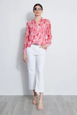 Elie Tahari Silk Biba Swirl Button Down Shirt -ELIE TAHARI Sales E303D202 WHITE E2087103 TROPICPINK E3045503 MULTI 1HERO 478