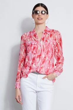 Elie Tahari Silk Biba Swirl Button Down Shirt
