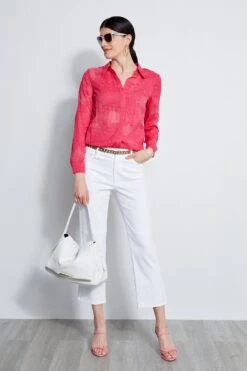 Elie Tahari Floral Jacquard Button Down Shirt -ELIE TAHARI Sales E303D202 WHITE E3043503 TROPICPINK 1HERO 656