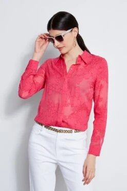 Elie Tahari Floral Jacquard Button Down Shirt