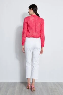 Elie Tahari Floral Jacquard Button Down Shirt -ELIE TAHARI Sales E303D202 WHITE E3043503 TROPICPINK 3BACK 683