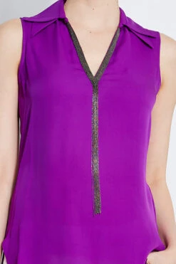Elie Tahari Sleeveless Silk Chain Collar Shirt -ELIE TAHARI Sales E303D202 WHITE E310N503 WILDBERRY 1HERO 693 1