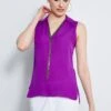 Elie Tahari Sleeveless Silk Chain Collar Shirt