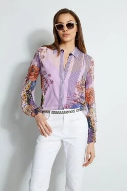 Elie Tahari Vine Floral Silk Crinkle Shirt