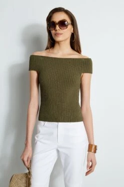 Elie Tahari Off Shoulder Rib Sweater