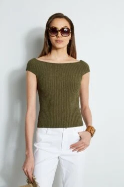 Elie Tahari Off Shoulder Rib Sweater -ELIE TAHARI Sales E303D202 WHITE E45X7503 TUSCANOLIVE 2front 346