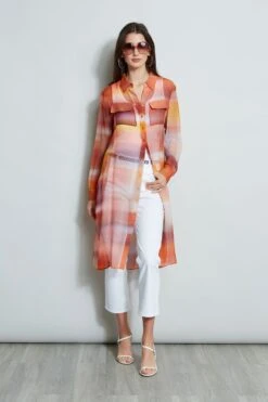 Elie Tahari Ombre Silk Chiffon Maxi Shirt